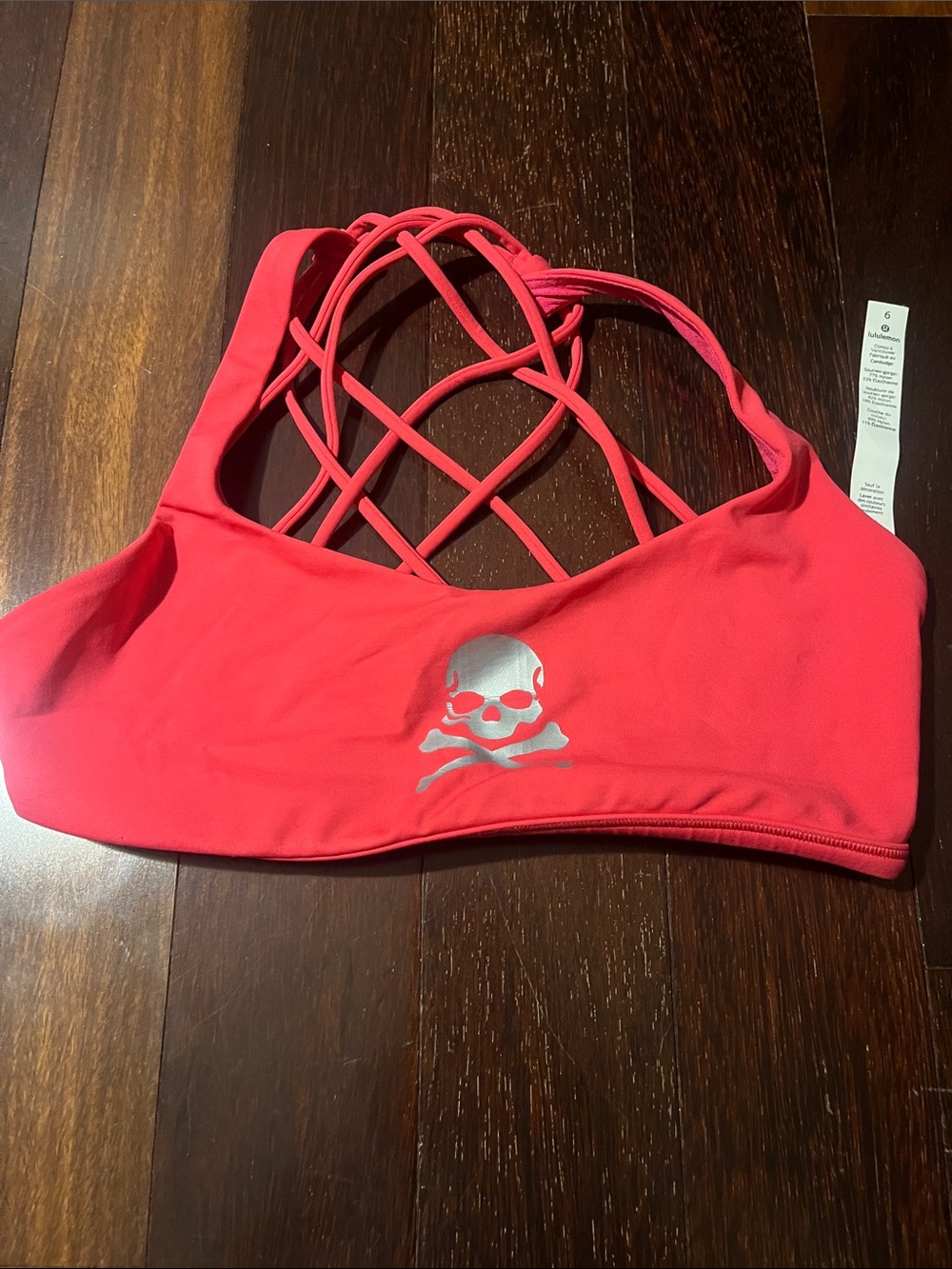 lululemon athletica Coral Red Strappy Skull-Logo Swim Top